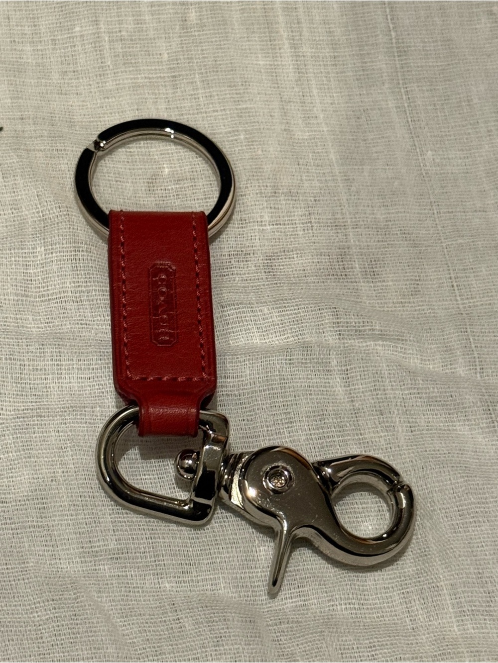Coach Red Leather Key Ring with Silver Hardware